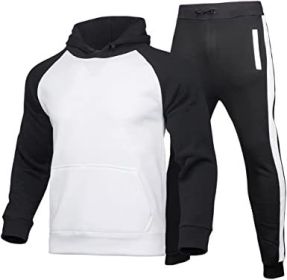 Men's Athletic Sweatshirt Tracksuit Pullover Hoodie Jogging Pants 2 Pieces Set (Color: WHITE-S)