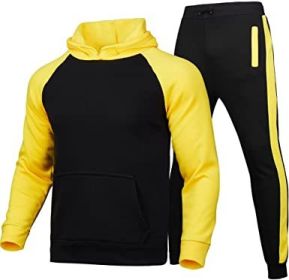 Men's Athletic Sweatshirt Tracksuit Pullover Hoodie Jogging Pants 2 Pieces Set (Color: YELLOW-M)