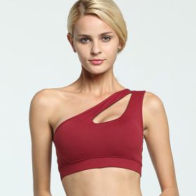 Women Sports Bra Sexy One Shoulder Solid Sports Bra Fitness Yoga Bras Gym Padded Sport Top Athletic Underwear Workout Running Clothing (Color: Red, size: L)