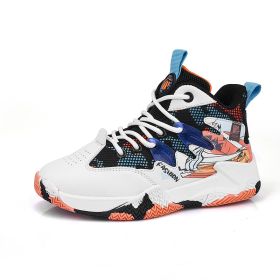 Kids Basketball Shoes Boys Breathable Non-slip Rubber Sole Kids Big Kids Fitness Sneakers Size31-40 New (Color: white orange, size: 38)