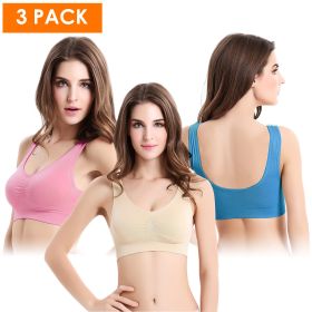 3 Pack Sport Bras For Women Seamless Wire free Bra Light Support Tank Tops For Fitness Workout Sports Yoga Sleep Wearing (Color: LP_LB_Nude, size: L)