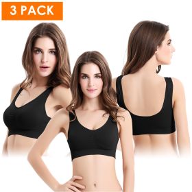 3 Pack Sport Bras For Women Seamless Wire free Bra Light Support Tank Tops For Fitness Workout Sports Yoga Sleep Wearing (Color: BK_BK_BK, size: 2XL)