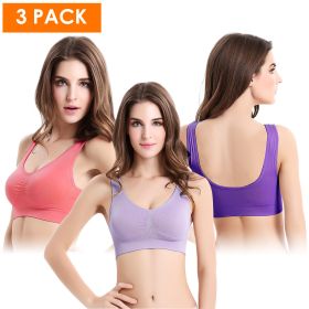 3 Pack Sport Bras For Women Seamless Wire free Bra Light Support Tank Tops For Fitness Workout Sports Yoga Sleep Wearing (Color: PP_GY_MelonRed, size: L)