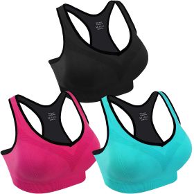 3 Packs Women Padded Sports Bras Yoga Fitness Push up Bra Female Top for Gym Running Workout Training (Color: BK_RRD_BU, size: M)