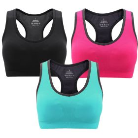 3 Packs Women Padded Sports Bras Yoga Fitness Push up Bra Female Top for Gym Running Workout Training (Color: BK_RRD_BU, size: L)