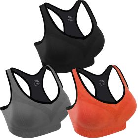 3 Packs Women Padded Sports Bras Yoga Fitness Push up Bra Female Top for Gym Running Workout Training (Color: BK_GY_OE, size: M)